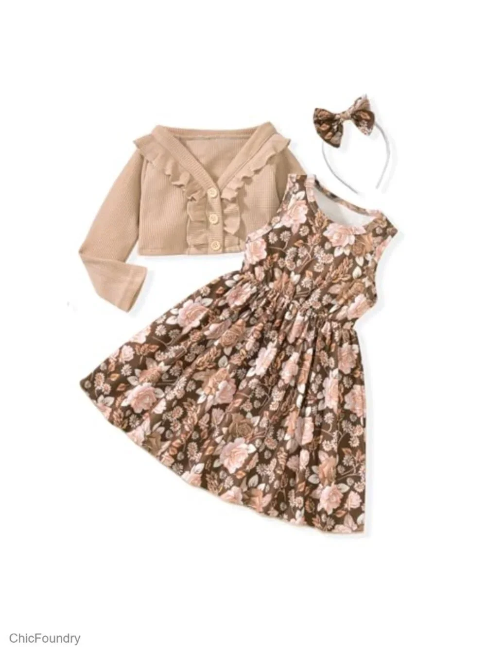 Toddler Girls 2-Piece Floral Dress and Cardigan Set, Sleeveless Dress with Long